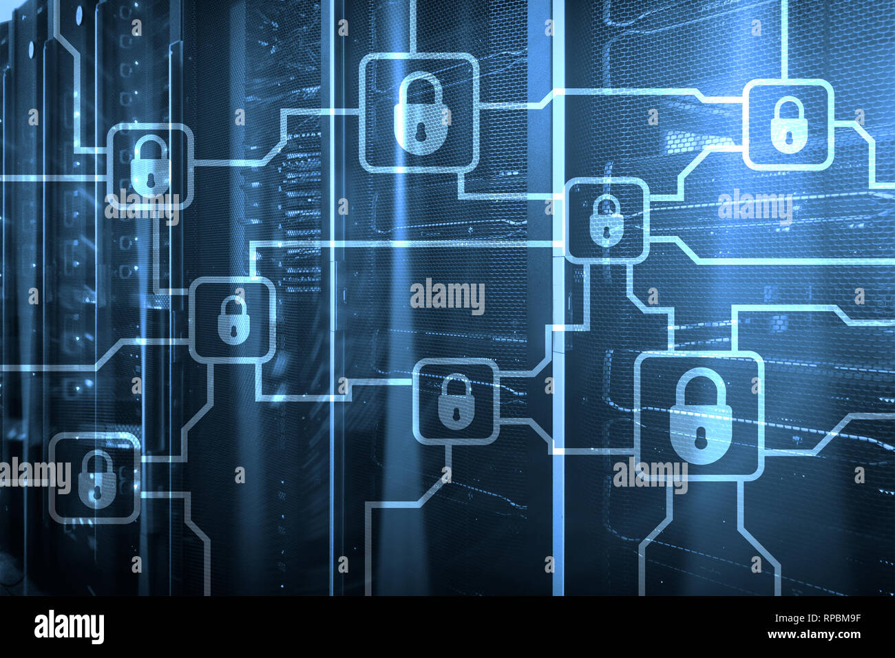Blochain information encryption. Cyber security, crypto currency. Stock Photo