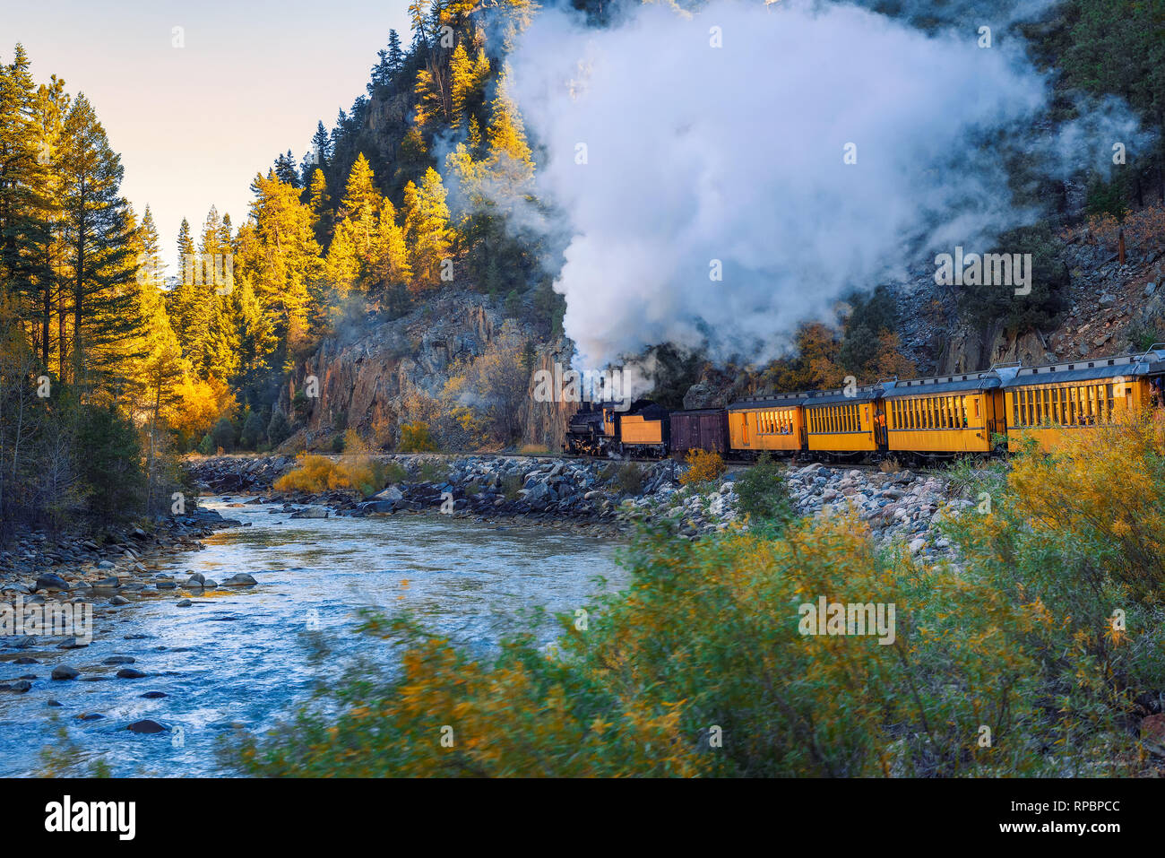 Historic steam engine train in Colorado, USA Stock Photo