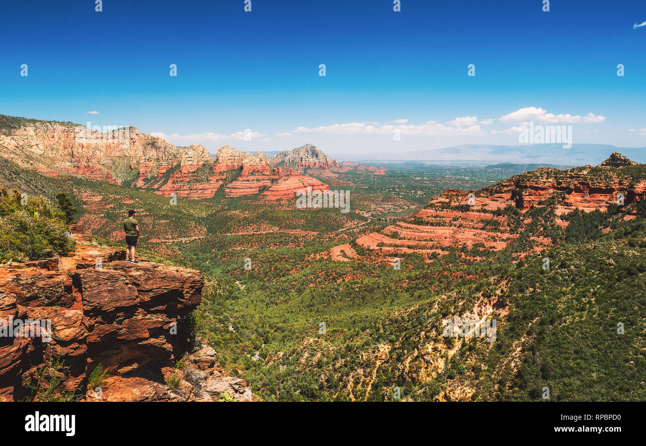 Hiker at the Schnebly Hill Vista Overlook Stock Photo