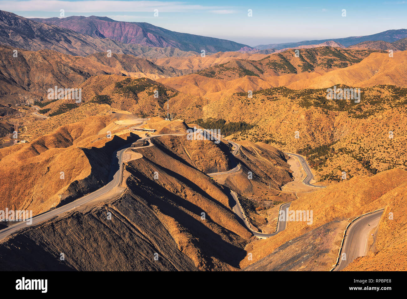 Road through a mountain pass in the Atlas Mountains, Morocco Stock Photo