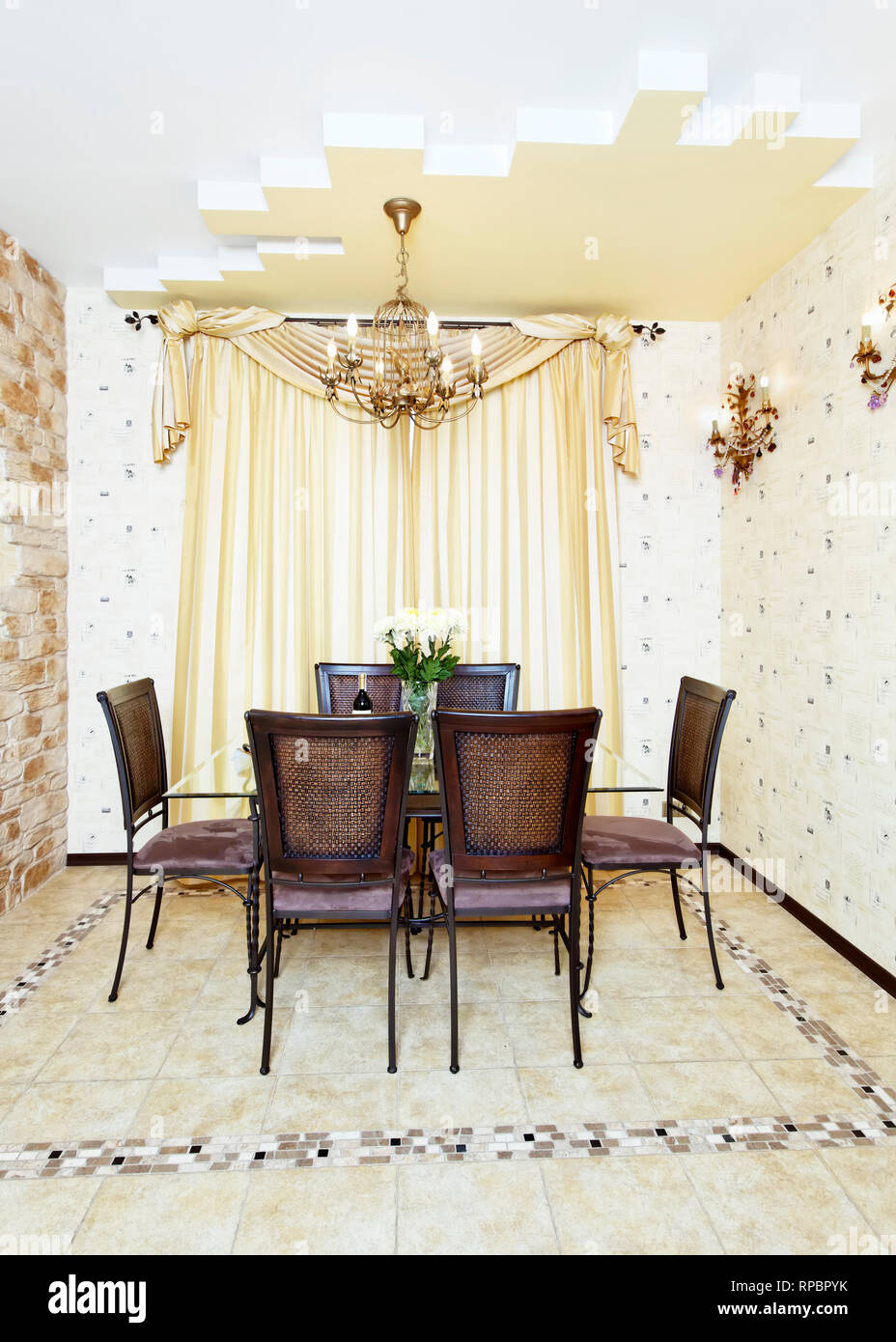 Dining room with table and chair in yellow kitchen modern style Stock ...