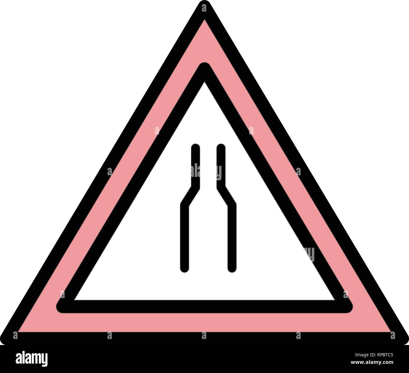 Vector Road narrows on both side Road Sign Icon Stock Vector