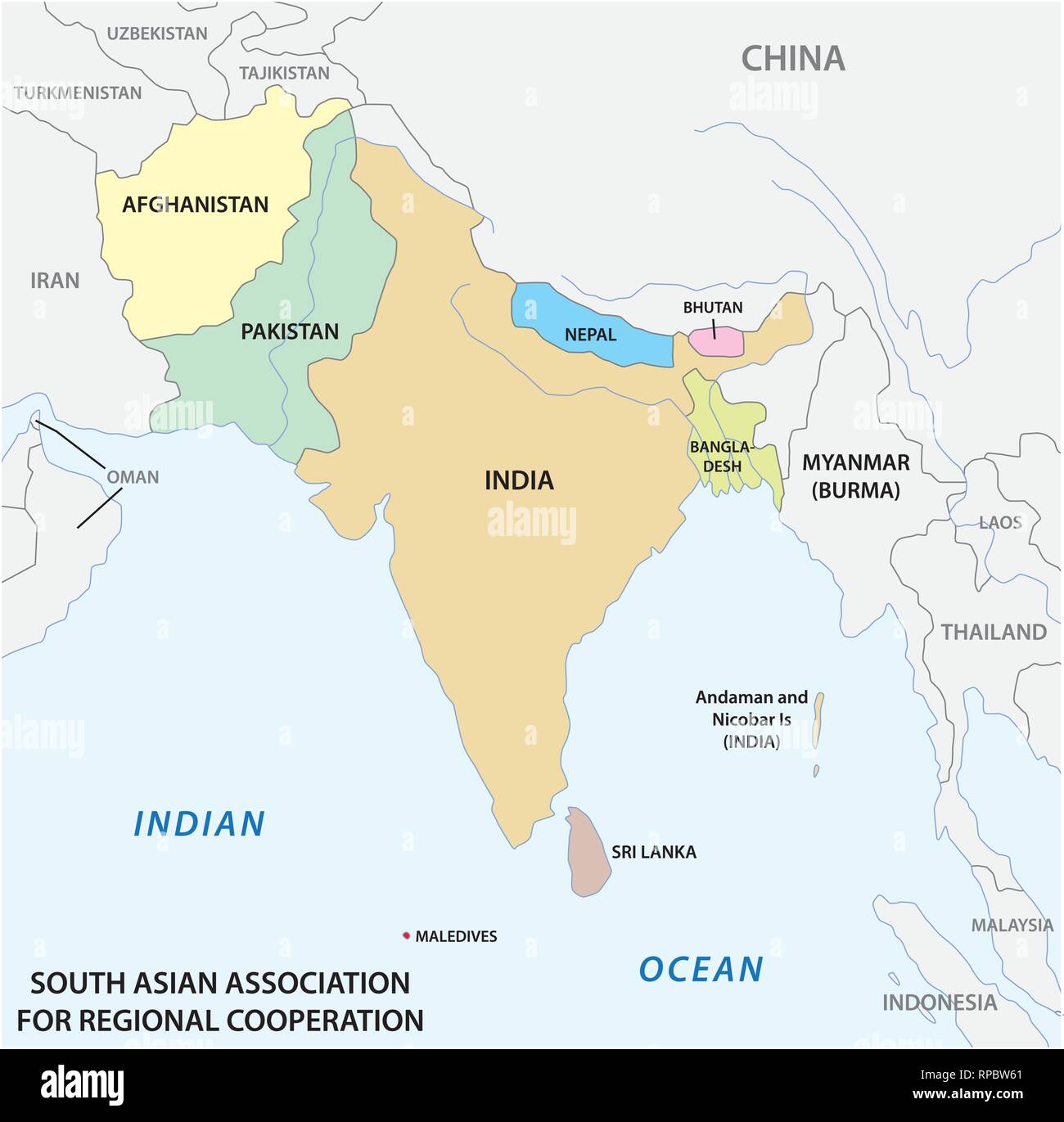 South Asian Association for Regional Cooperation (SAARC) vector map 2 Stock Vector