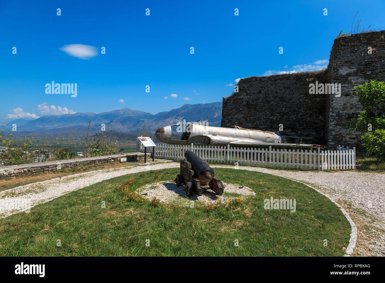 American military plane at the castle of Gjirokaster Stock Photo