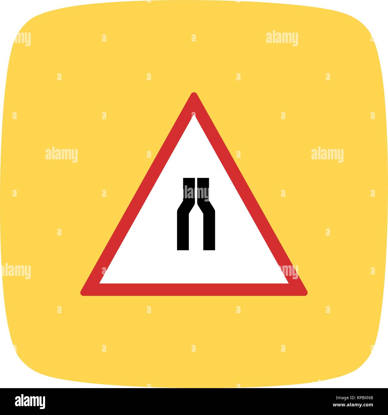 Vector Road narrows on both side Road Sign Icon Stock Vector