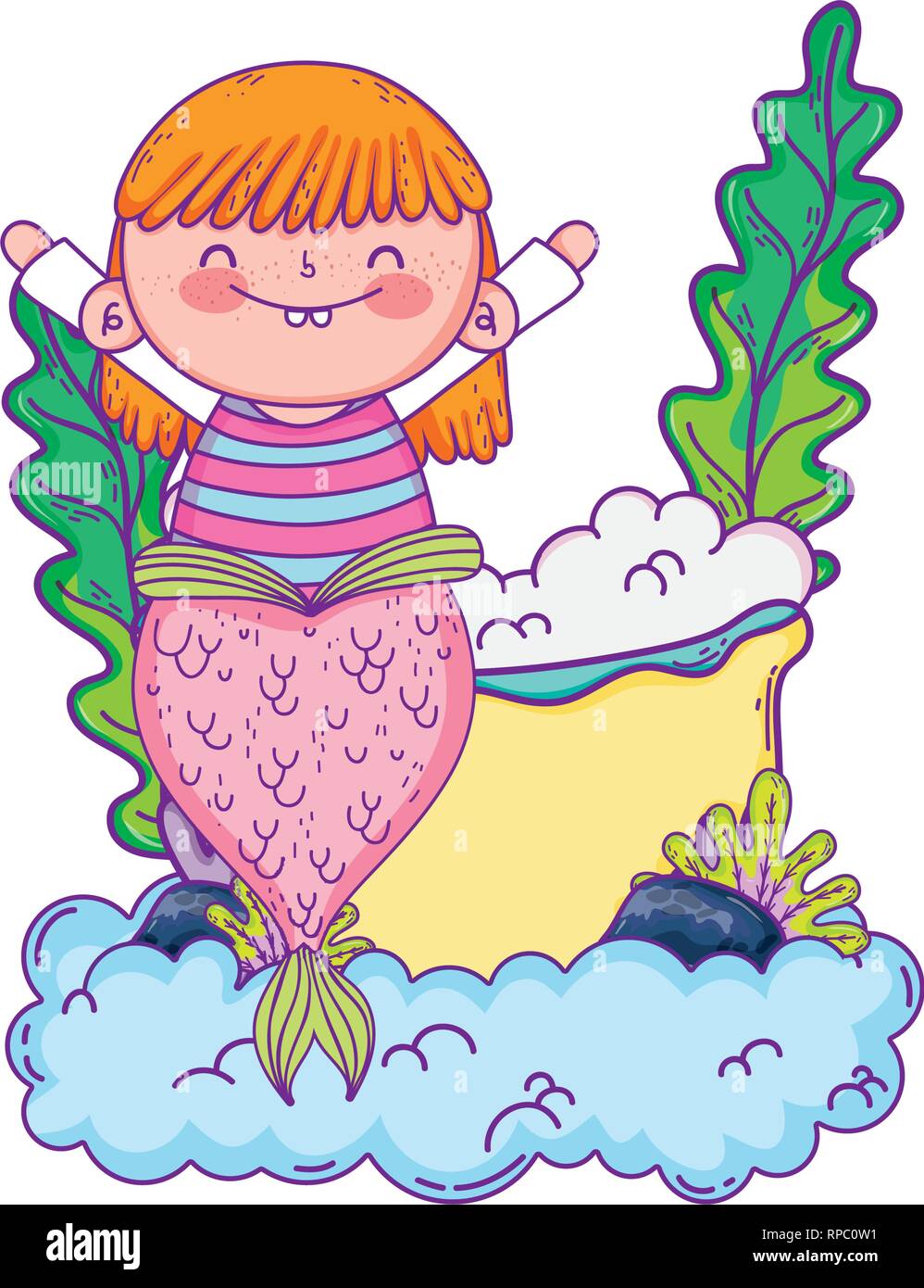 beautiful mermaid with tub in clouds Stock Vector