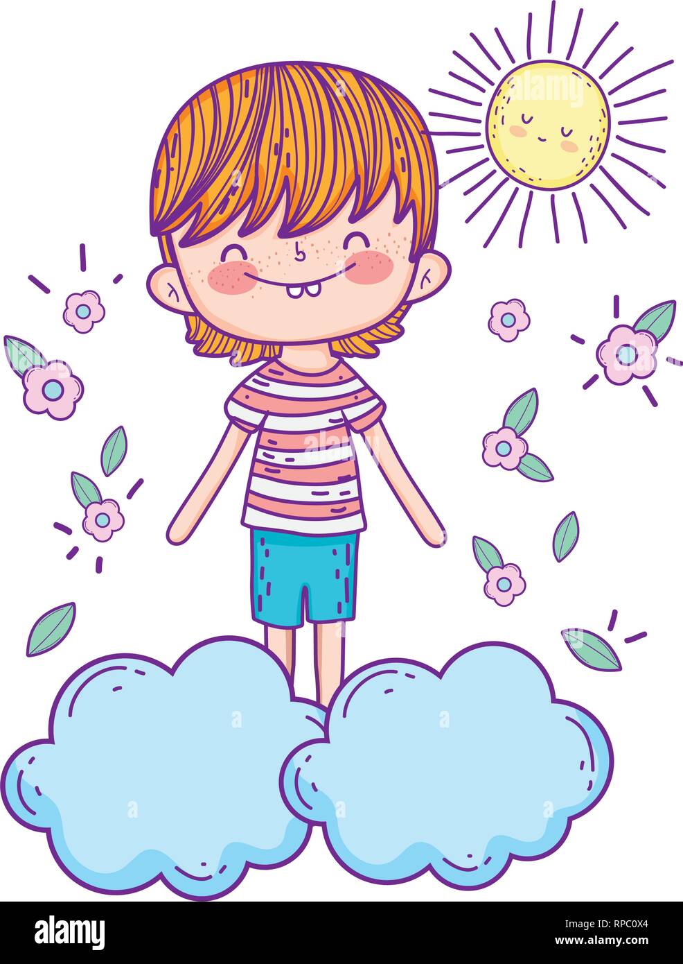 cute little boy in the clouds character Stock Vector Image & Art - Alamy