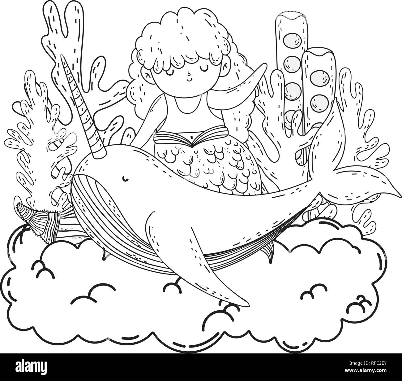 beautiful mermaid with narval fairytale character Stock Vector