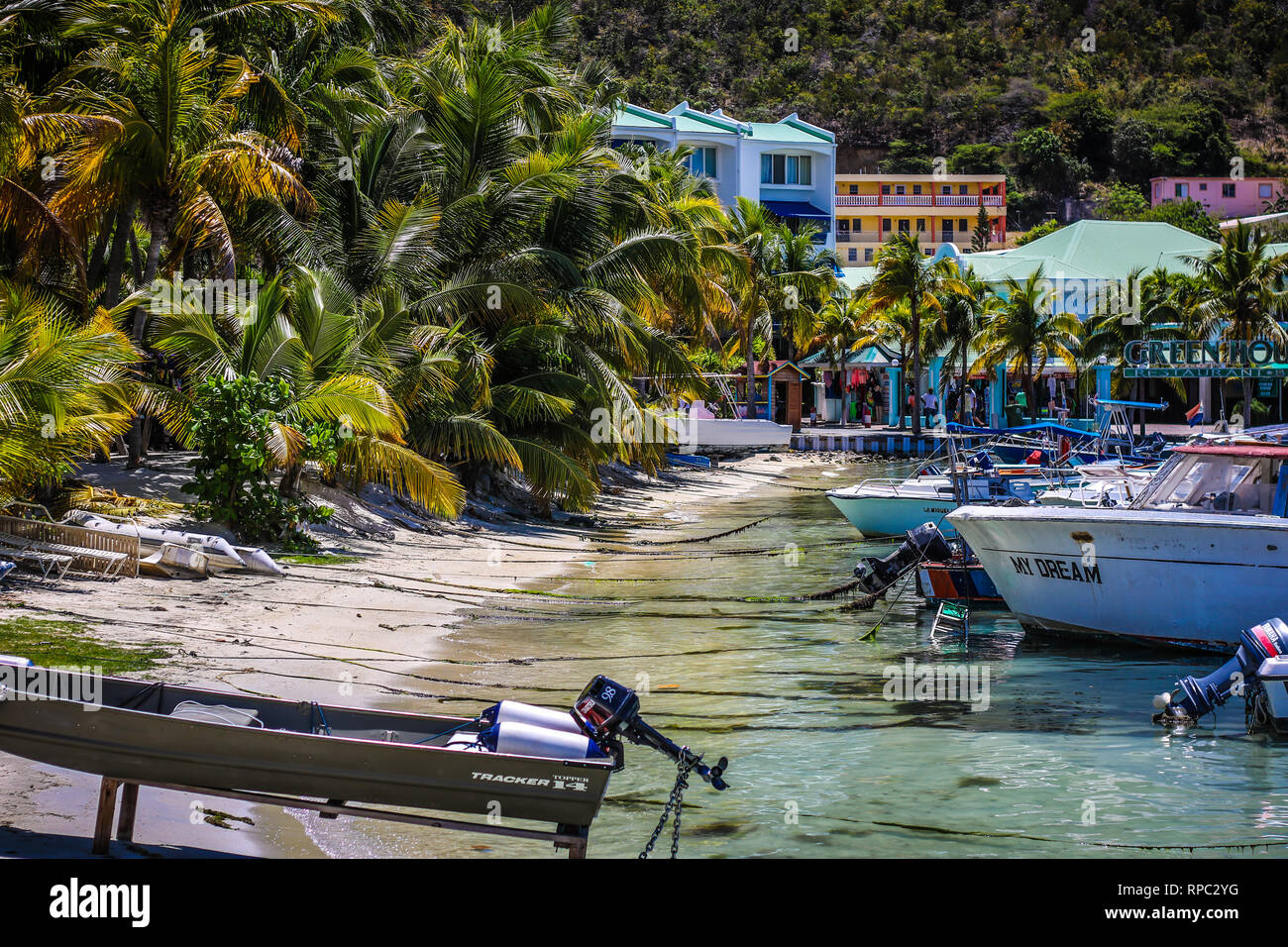 caribbean bay with palms Stock Photo - Alamy