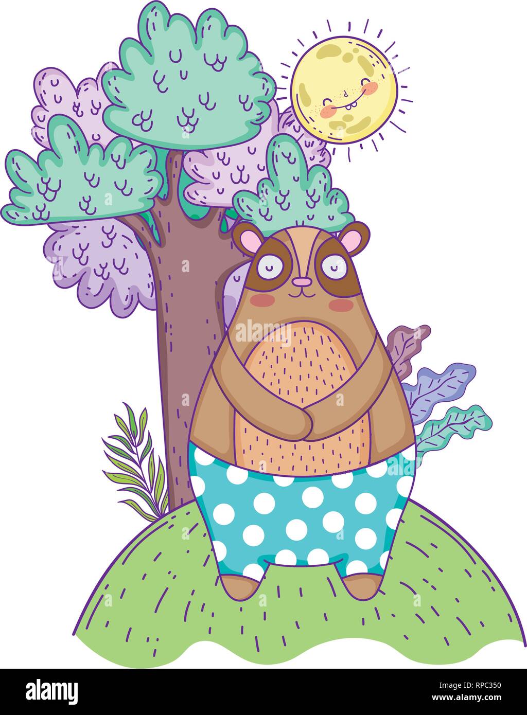 little bear teddy with sun kawaii in the landscape Stock Vector Image ...