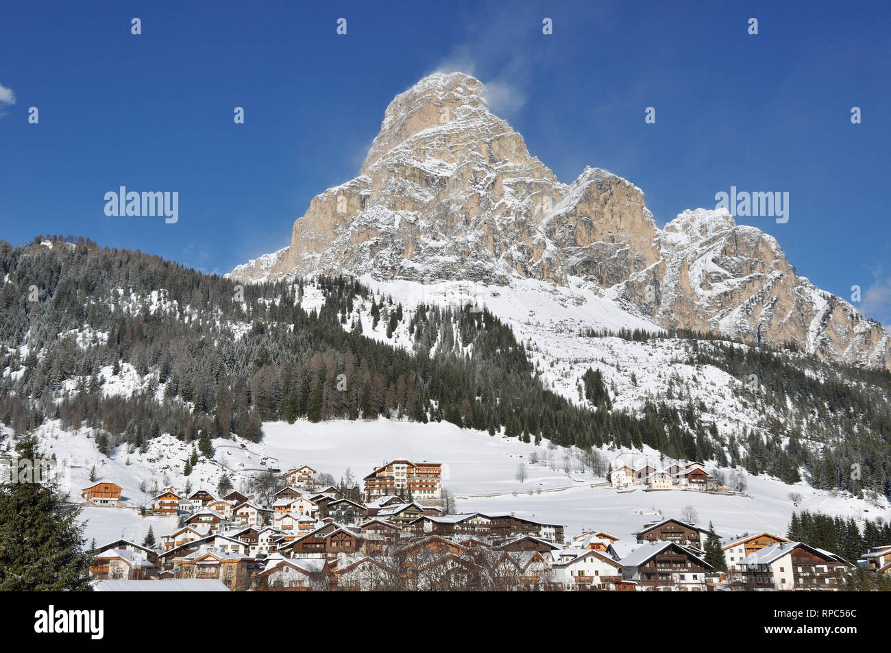 Corvara in Badia. Trentino Alto Adige. Italy. Sassongher mountain. Stock Photo