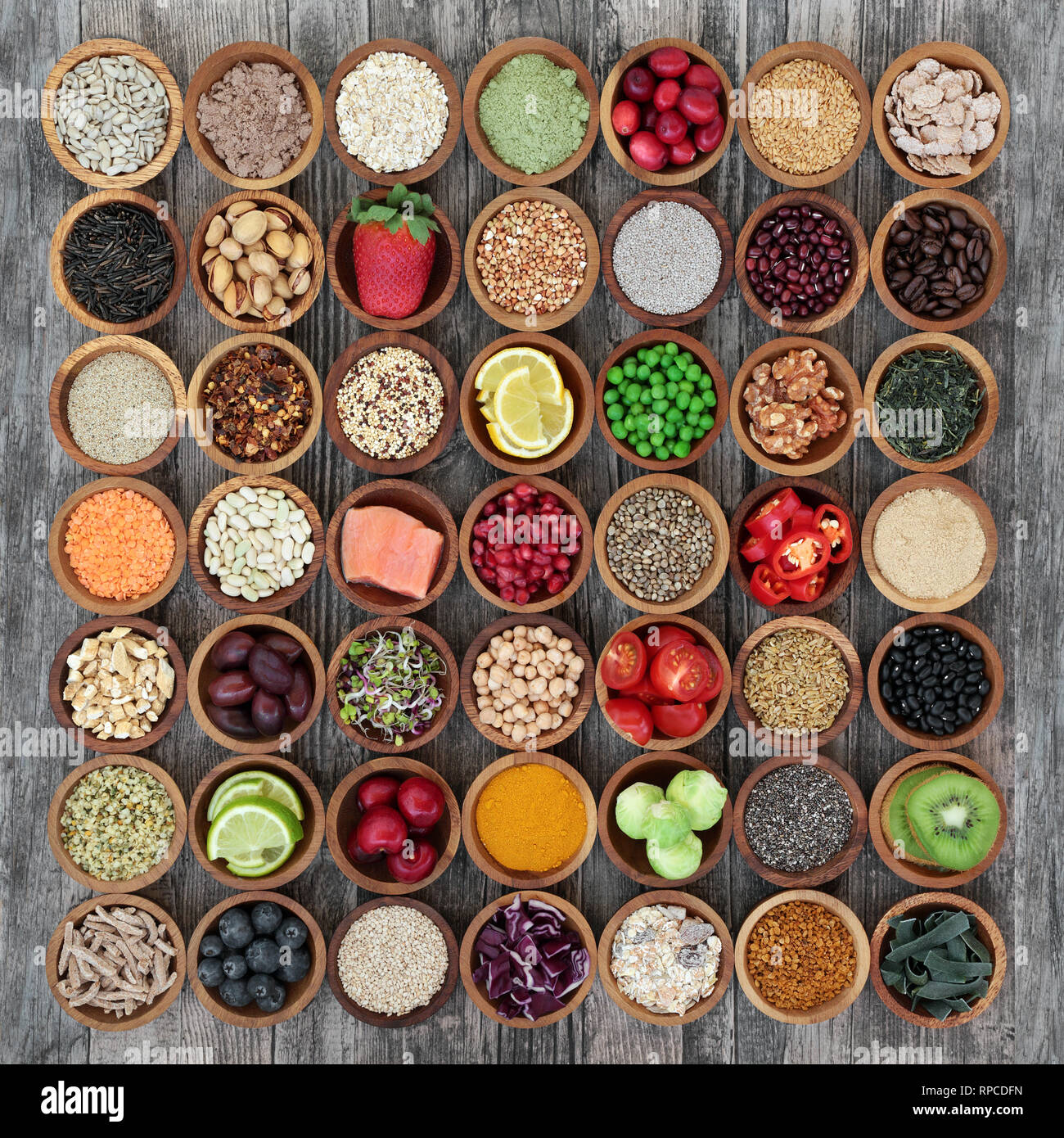 Large healthy super food collection with fresh fish, fruit, vegetables