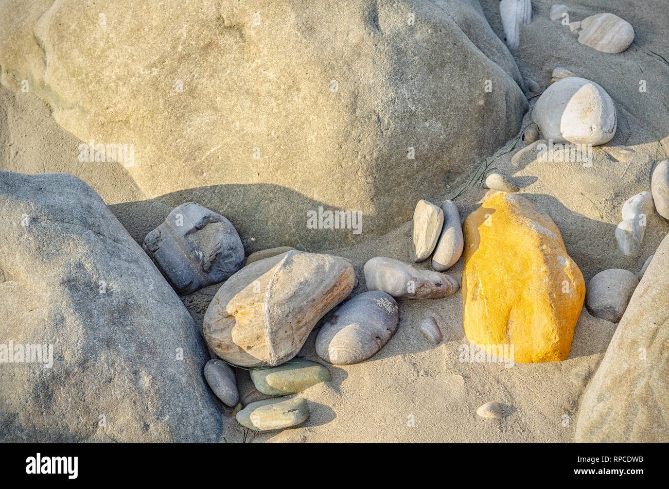 Close-up of rocks on the beach near Goleta, CA. Stock Photo