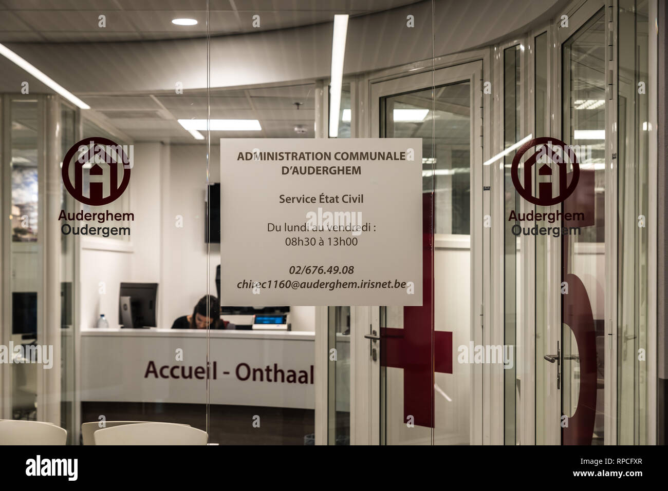 Auderghem, Brussels / Belgium - 02 18 2019: Civil service center of the municipality, giving birth certificates at the CHIREC hospital Stock Photo