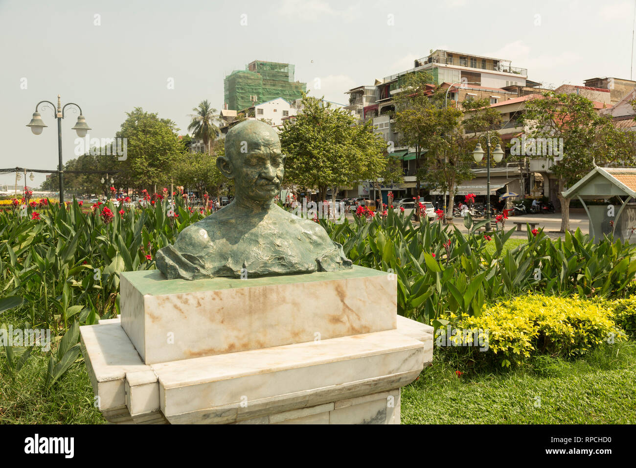Bust of Gandhi on Phnom Penh Stock Photo
