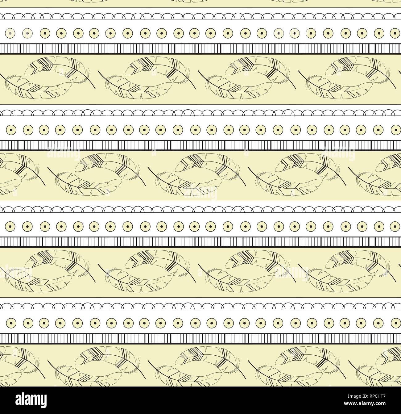 Vintage feather seamless pattern with lline and circles Stock Vector