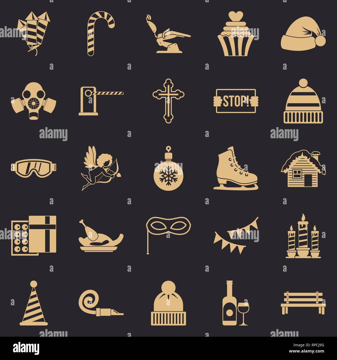 Winter holiday icons set, simple style Stock Vector