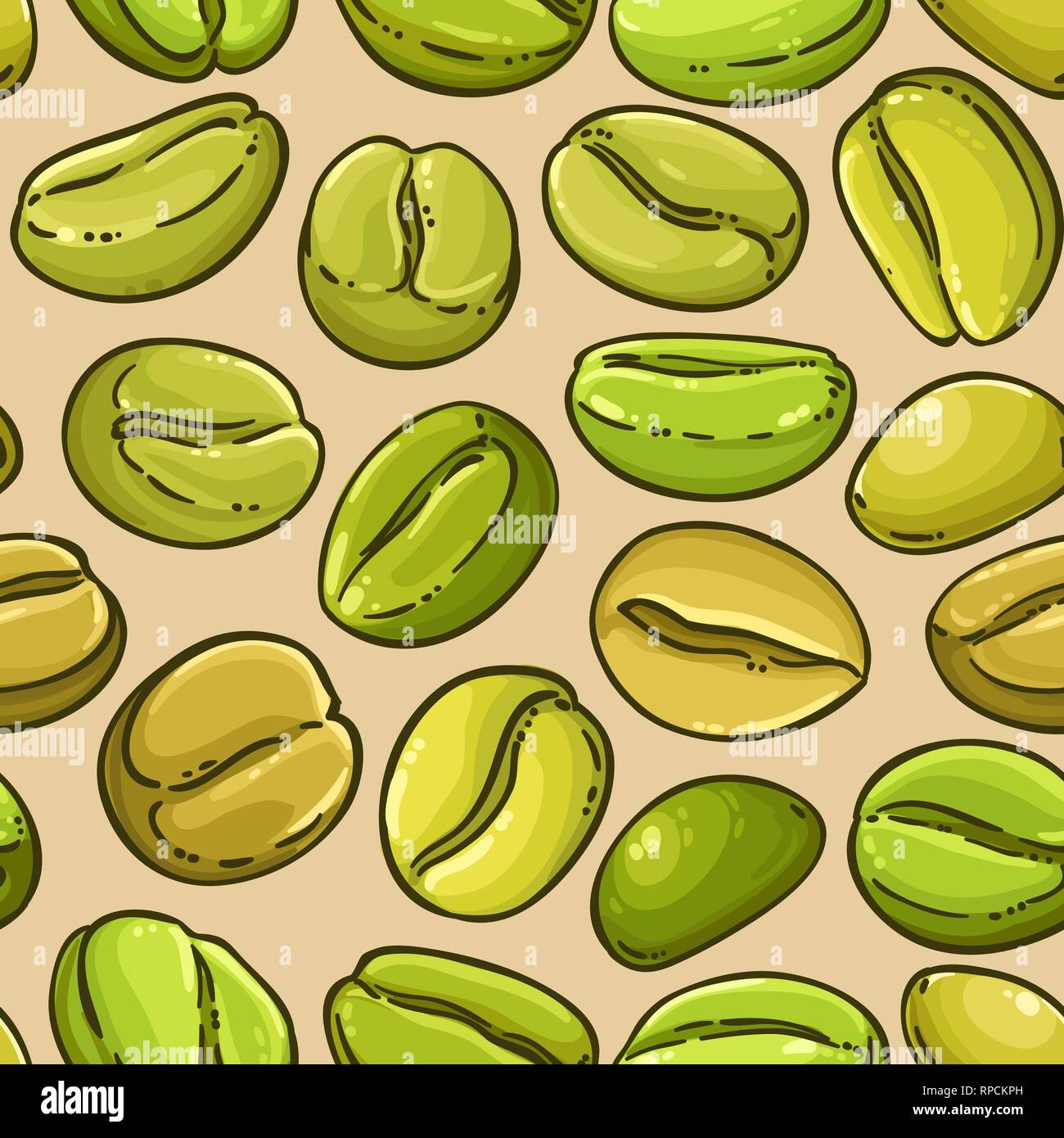 green coffee vector pattern on color background Stock Vector