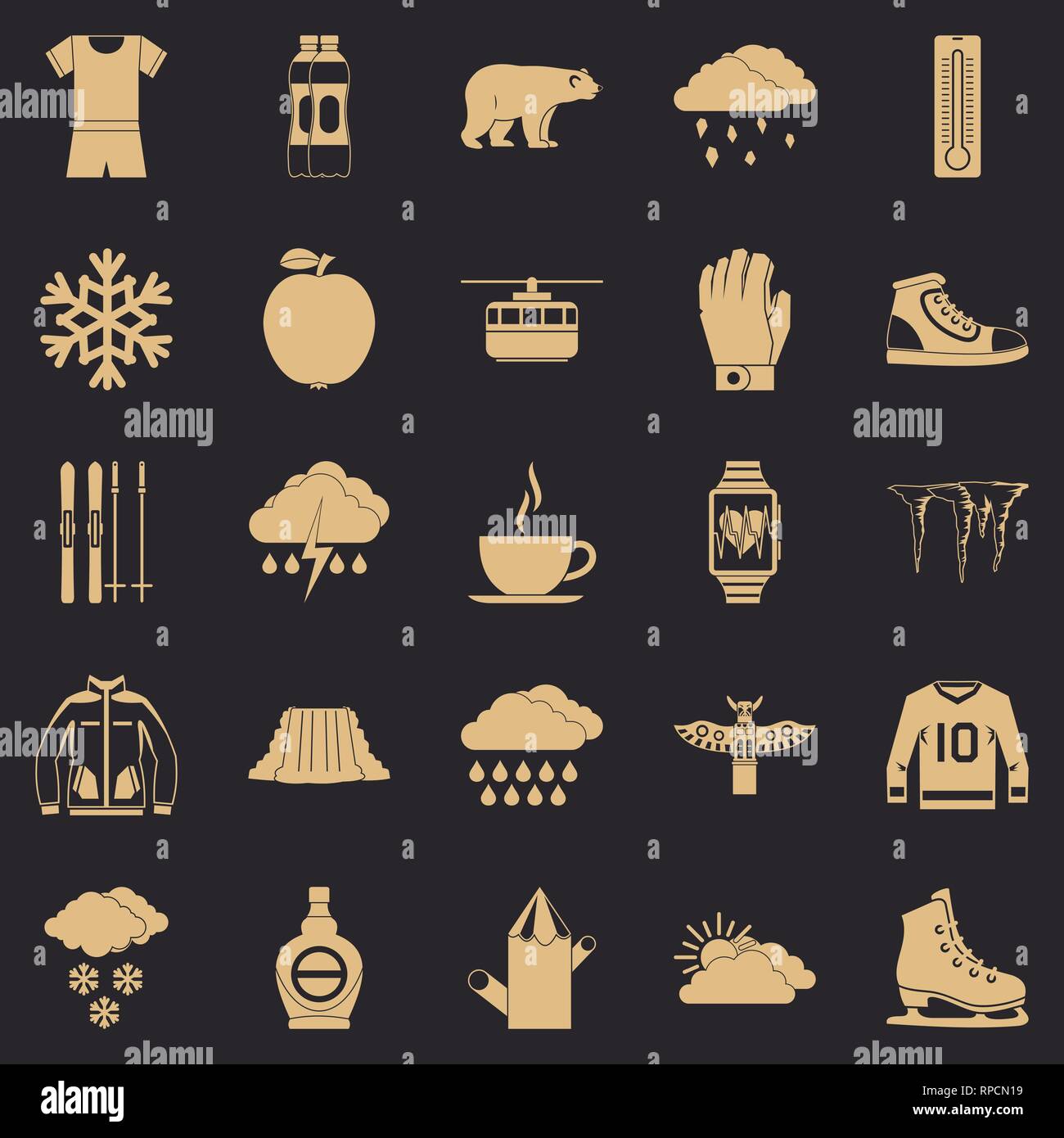 Outdoor icons set, simple style Stock Vector
