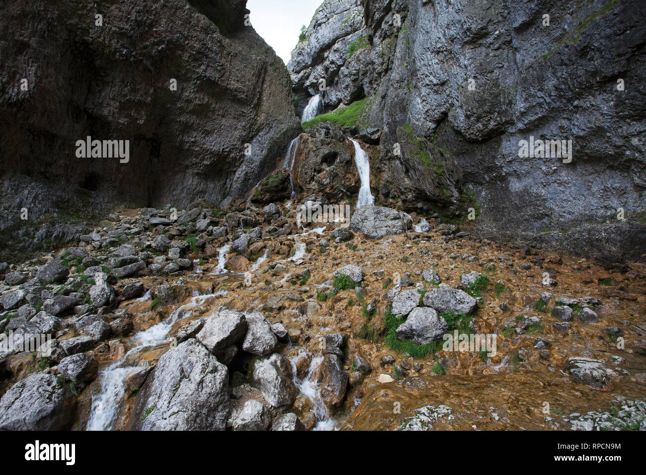 Limestone Ravines Waterfalls Gordale Scar limestone ravine near Malham Yorkshire Dales ...
