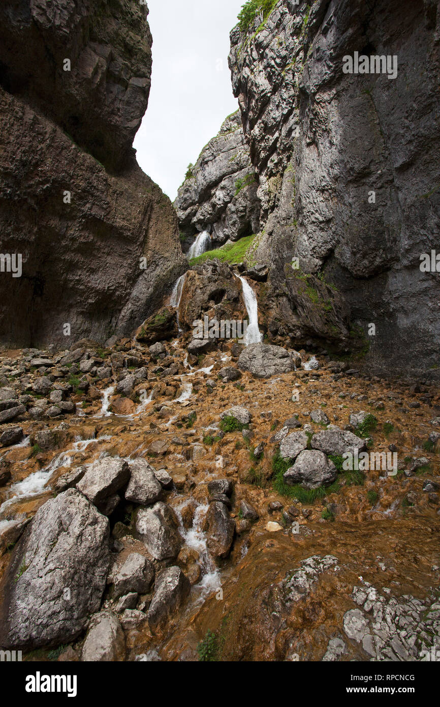 Limestone Ravines Waterfalls Gordale Scar limestone ravine near Malham Yorkshire Dales ...