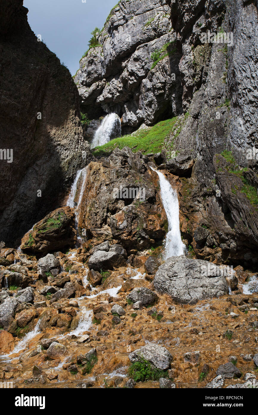 Limestone Ravines Waterfalls Gordale Scar limestone ravine near Malham Yorkshire Dales ...