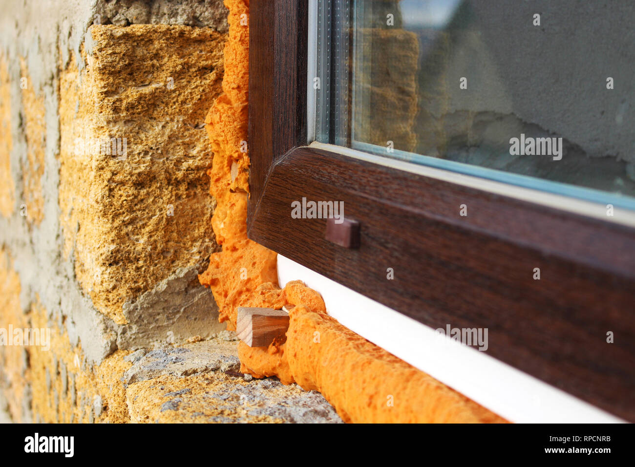 DIY Concept. Construction PU - Poly Urethane Foam. The Window Is Installed  Using A Mounting Foam. Installation Foam Stock Photo, Picture and Royalty  Free Image. Image 136369483.