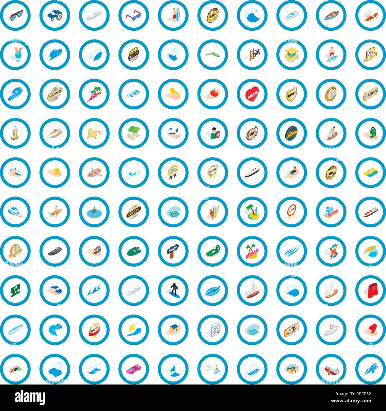 100 boat icons set, isometric 3d style Stock Vector