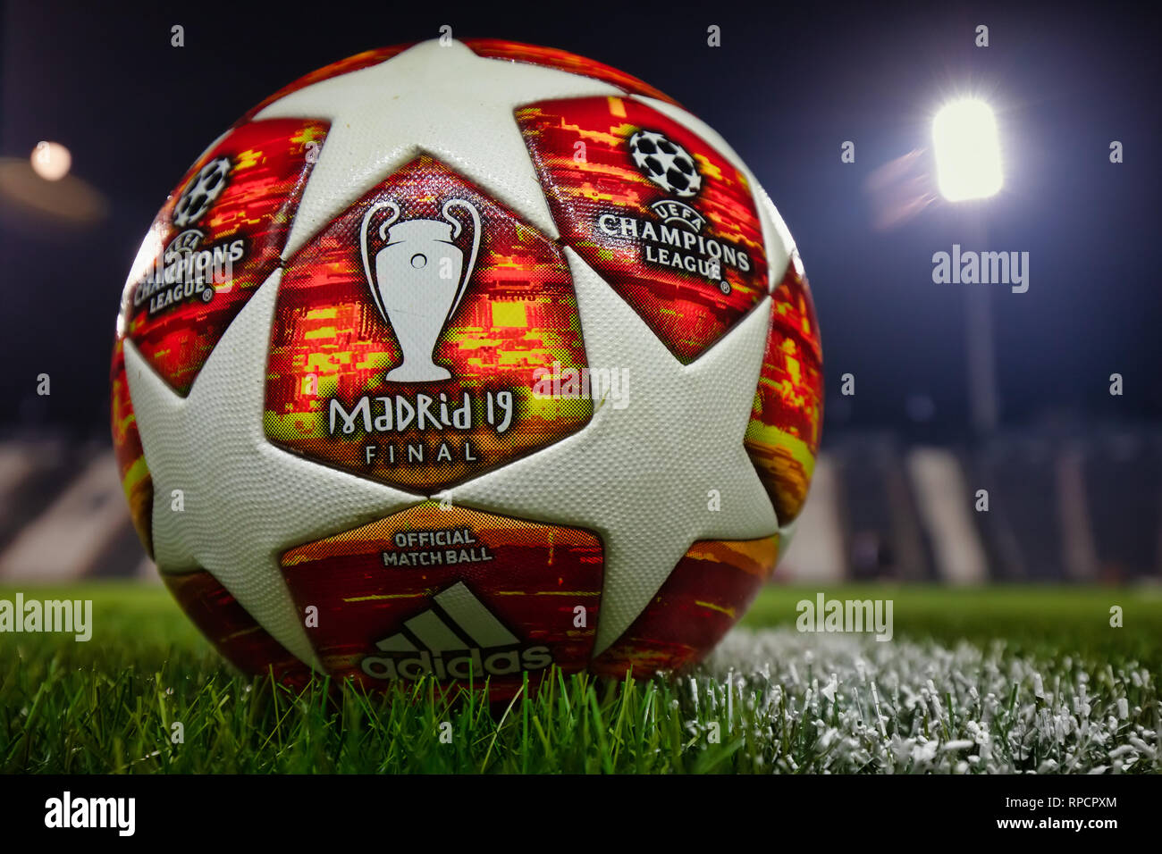 Thessaloniki, Greece - February 19, 2019: Official Champions League  football ball in the field before the match UEFA Youth League for second  round bet Stock Photo - Alamy