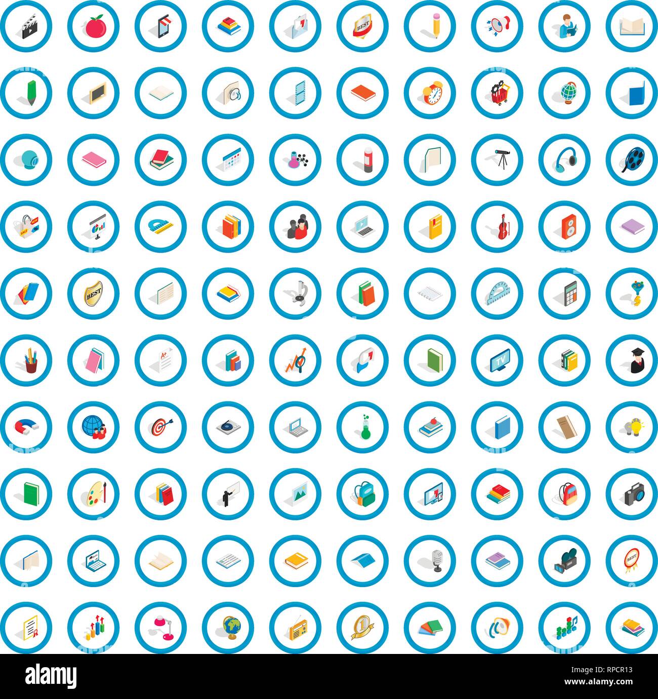 100 booklet icons set, isometric 3d style Stock Vector