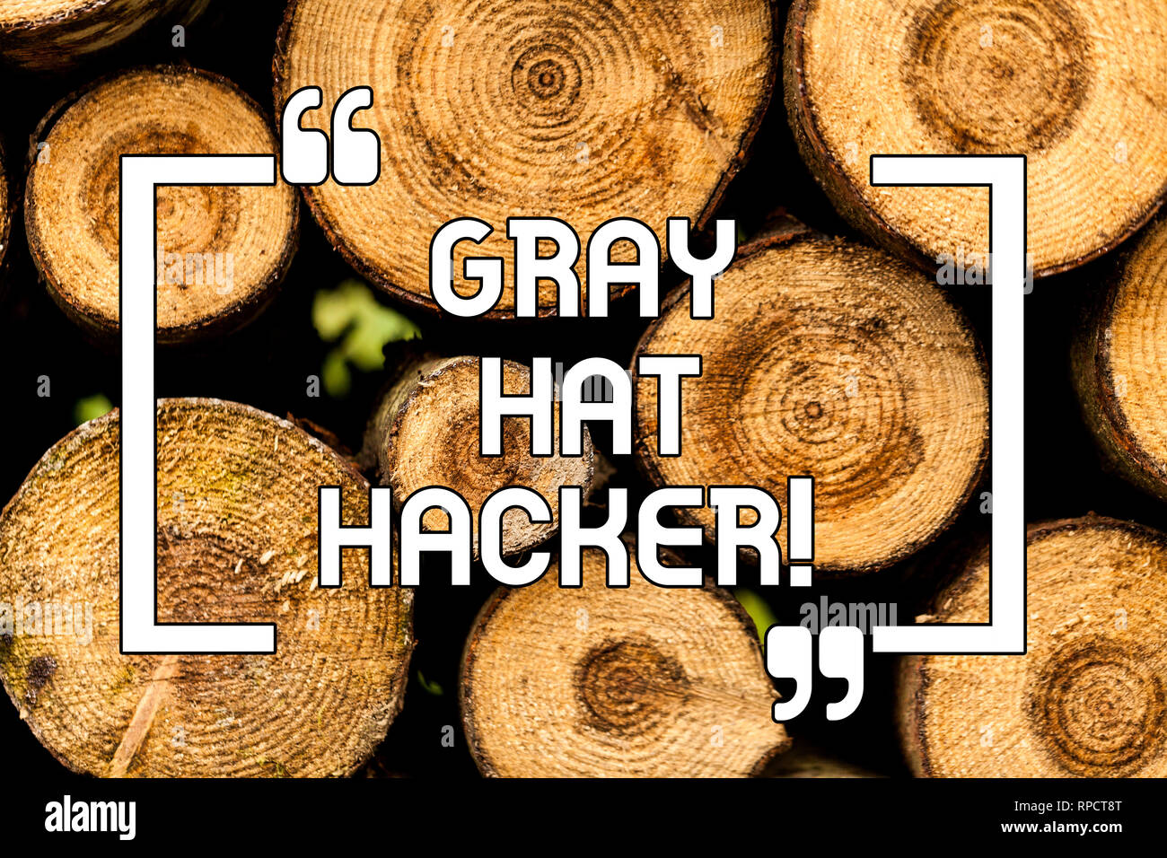 Text sign showing Gray Hat Hacker. Conceptual photo Computer security expert who may sometimes violate laws Wooden background vintage wood wild messag Stock Photo