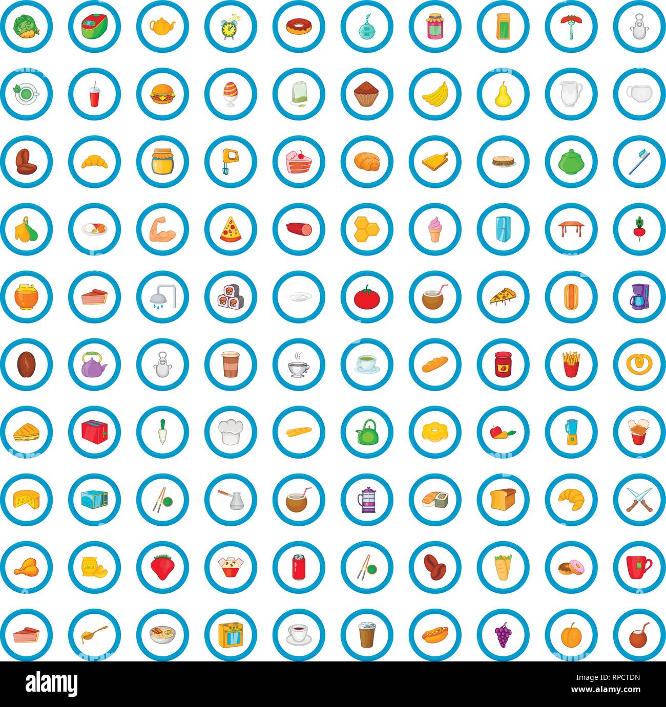 100 breakfast icons set, cartoon style Stock Vector