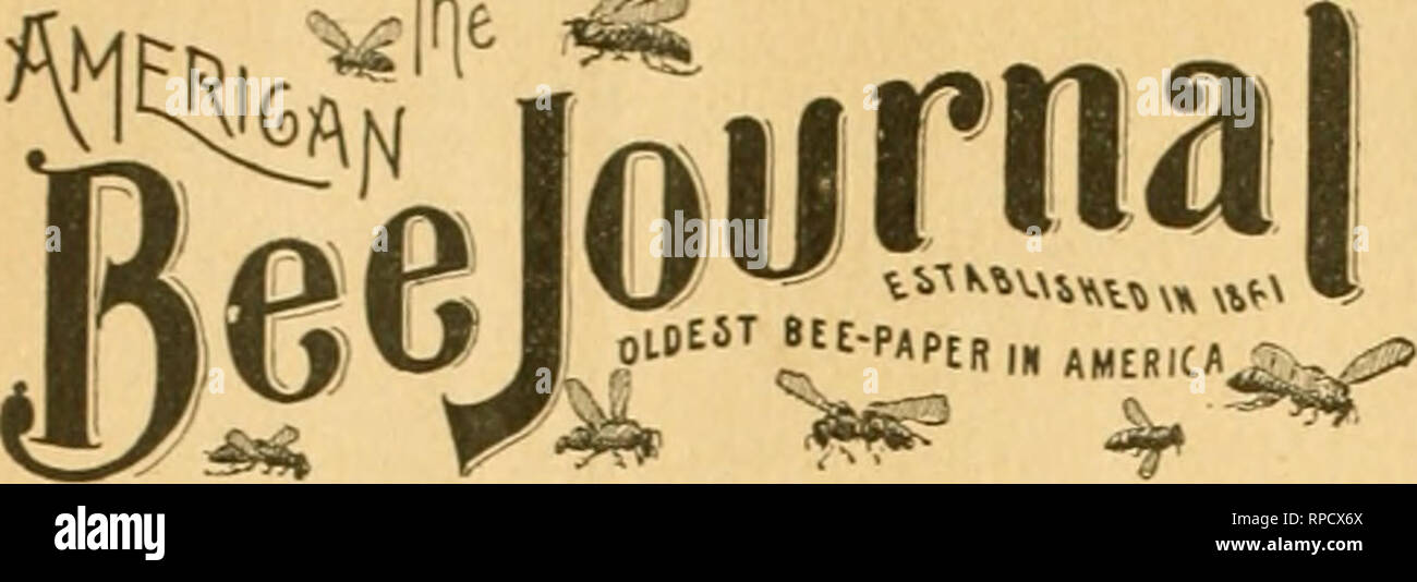 . American bee journal. Bee culture; Bees. 732 THE AMERICAN BEE JOURNAL. J^'ov. lA, %i^ ^. G&amp;or^e 11'. &quot;i'orJf, - - Editar, PUBLISHED WEEKLY BY GEORGE W. YORK &amp; COMPANY, Se FUtb Avenue, - (SIllCAGO, ILL. fl.OO a Year—Sample Copy Sent Free. [Entered at the Posl-Offlce at Chicajto as Second-Class Mail-Matter.J Vol, inV, CHICA&amp;O. ILL., NOV, 14, 1895. No, 46, Editorial Budget. An International Bee-Cong^ress has beeu announced several times iu the Bee Journal, to be held at Atlanta, Ga., Dec. 4 and 5. It occurs while the great South- ern Exposition Is in full blast. Dr. J. P. H. B Stock Photo