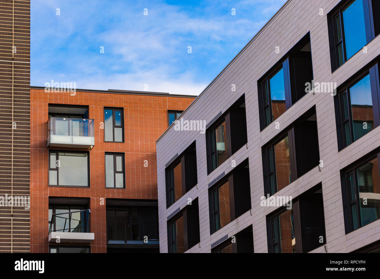 Modern and new apartment building. Multistoried, modern, new and