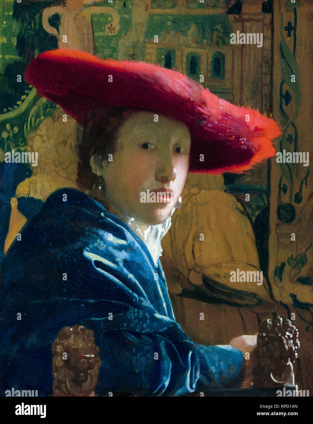 Johannes Vermeer, Girl with the Red Hat, portrait painting, circa 1665 Stock Photo