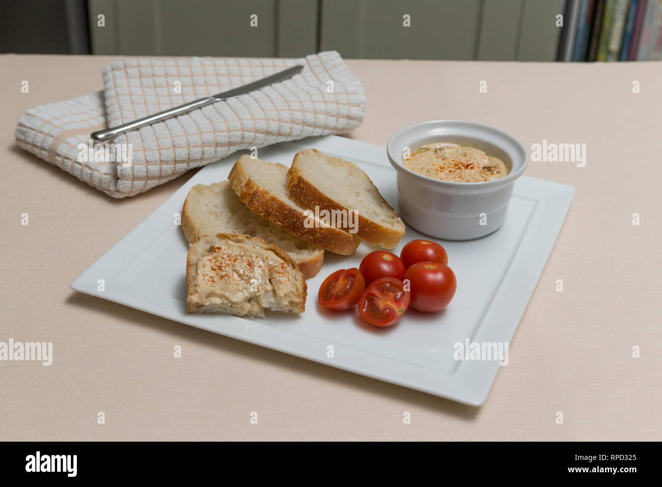 Sourdough bread and hummus snack Stock Photo Alamy