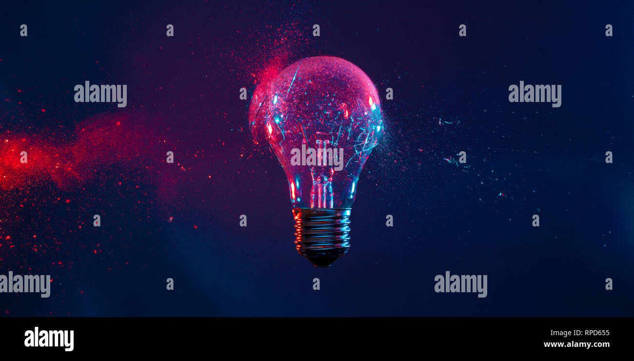 blue and red image of bulb explosion background Stock Photo - Alamy