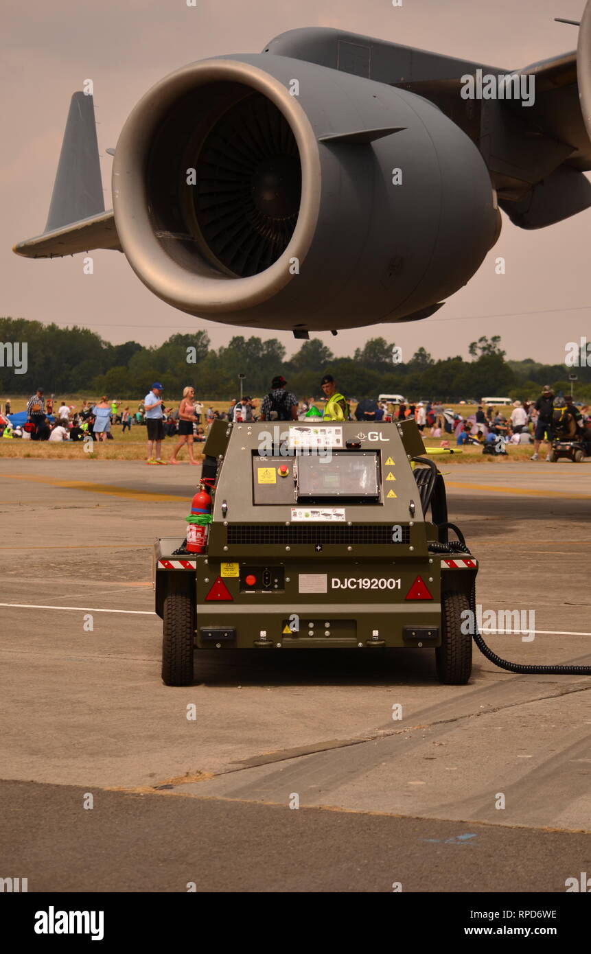 Boeing C-17 Globemaster, Pratt & Whitney PW2000 Aircraft engine, military transport aircraft. Stock Photo