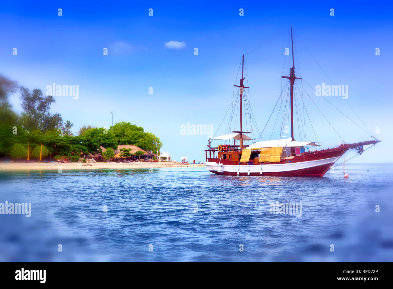 Old sailing ship in the ocean Stock Photo