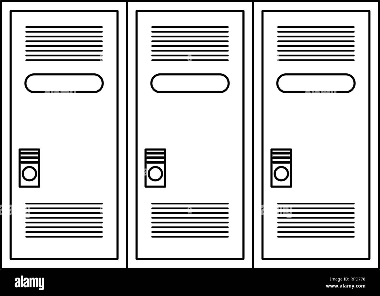 gym lockers storage isolated black and white Stock Vector