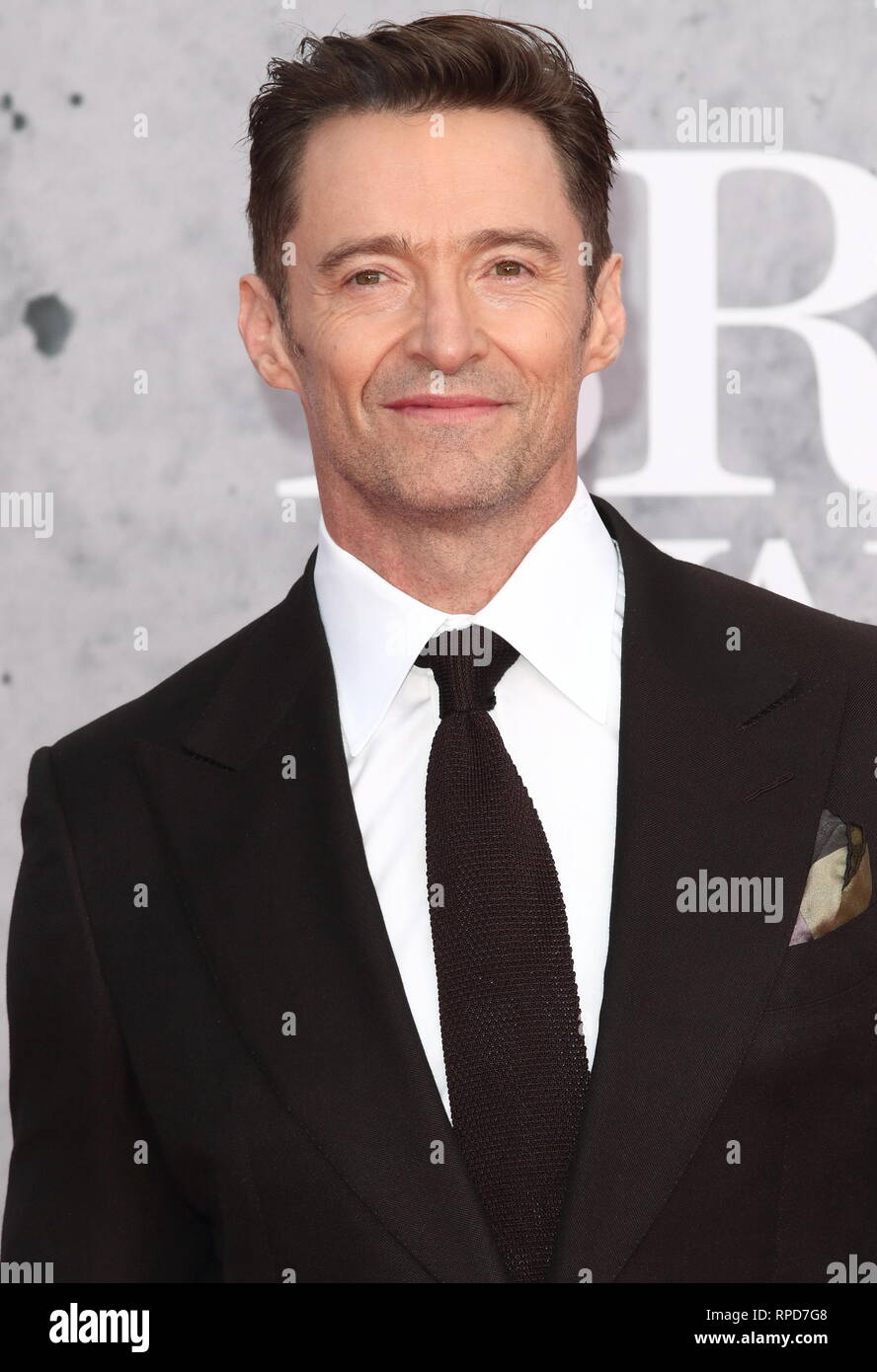 Hugh Jackman seen on the red carpet during The BRIT Awards 2019 at The O2, Peninsula Square in London. Stock Photo