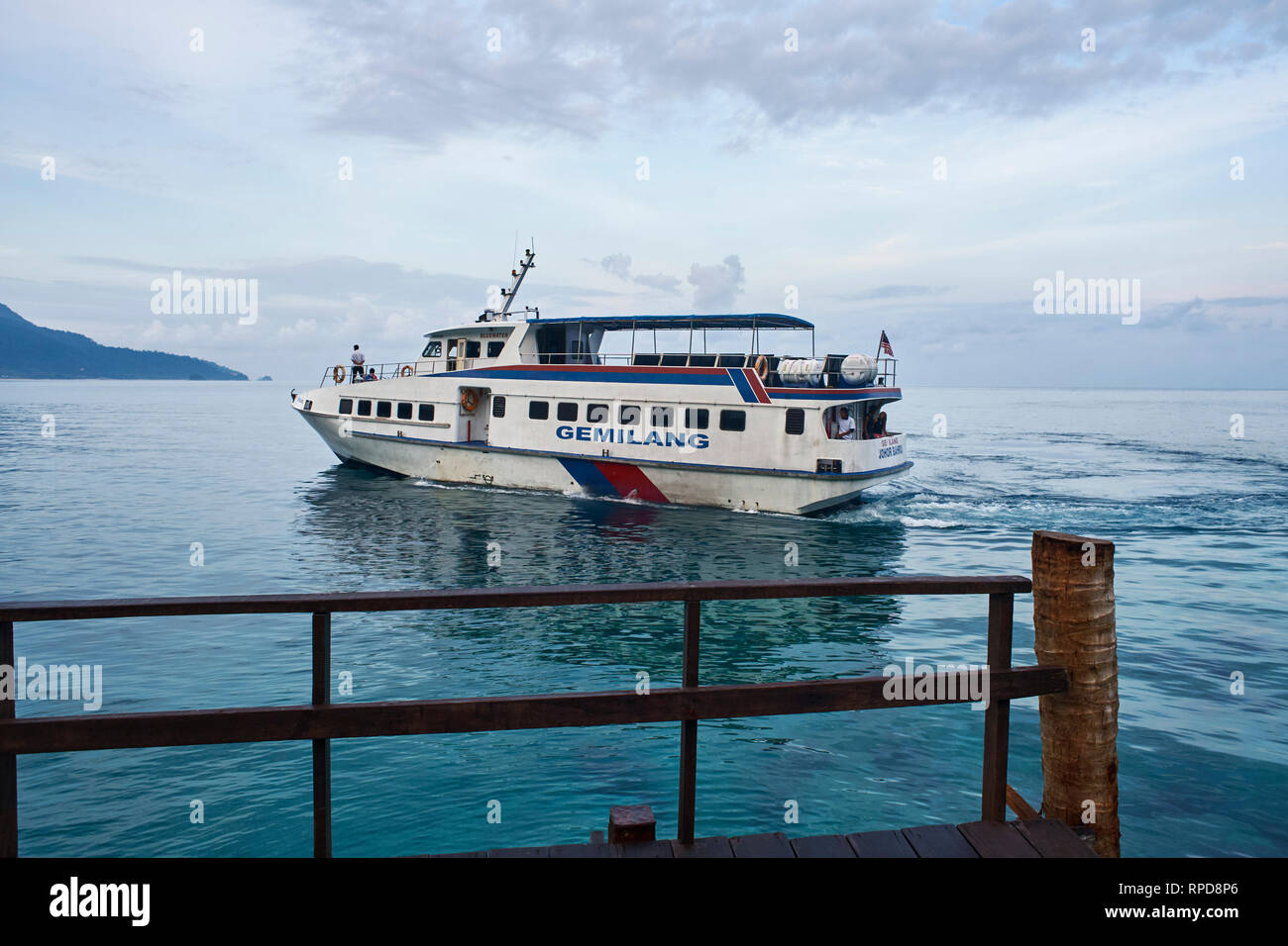 Arrival Of The Ferry On The Jetty Of The Panuba Inn Resort In Tioman Island Malaysia Stock Photo Alamy