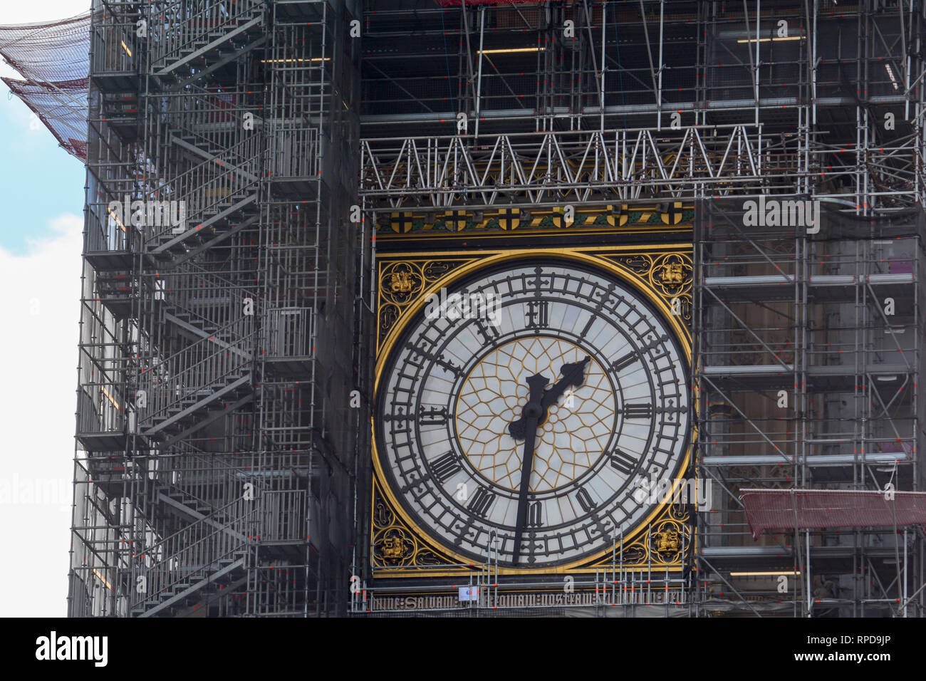 Big Ben in central London with scaffold during cleaning and refurb work Stock Photo