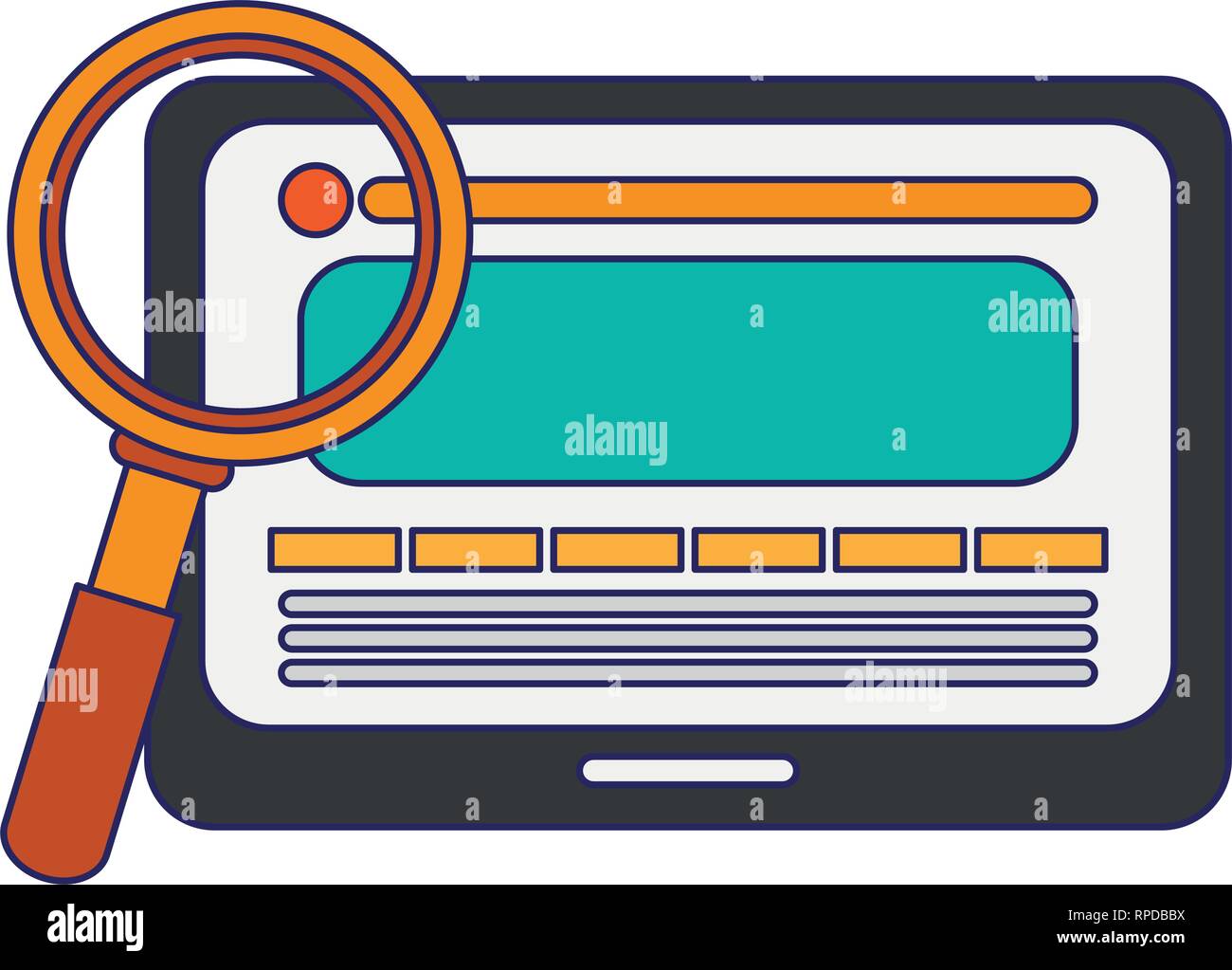Tablet and magnifying glass symbol blue lines Stock Vector Image & Art ...