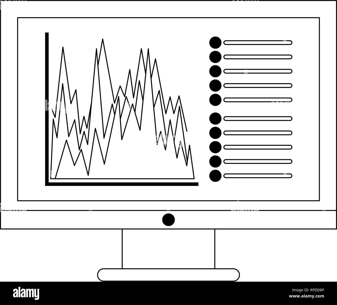 business statistics graph on computer screen black and white Stock ...