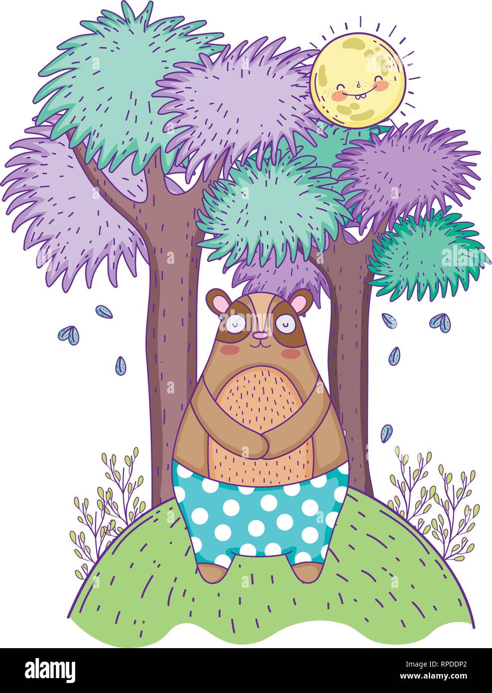 little bear teddy with sun kawaii in the landscape Stock Vector Image ...