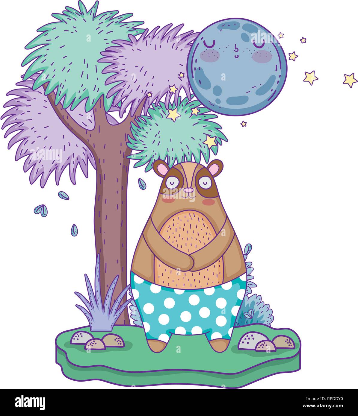 little bear teddy with moon kawaii in the landscape Stock Vector Image ...