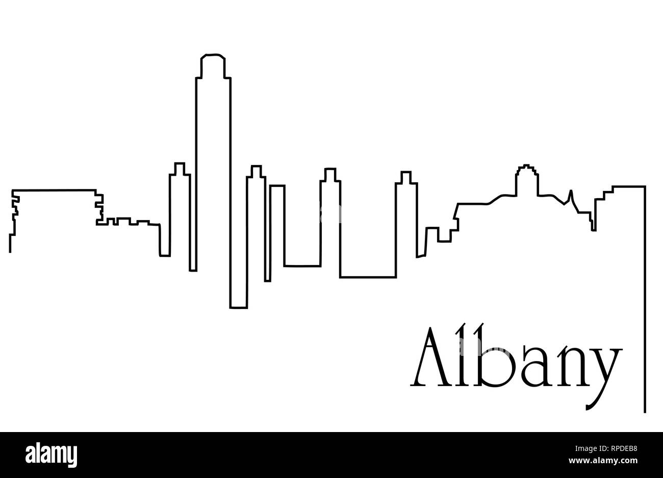Albany city one line drawing abstract background with cityscape Stock