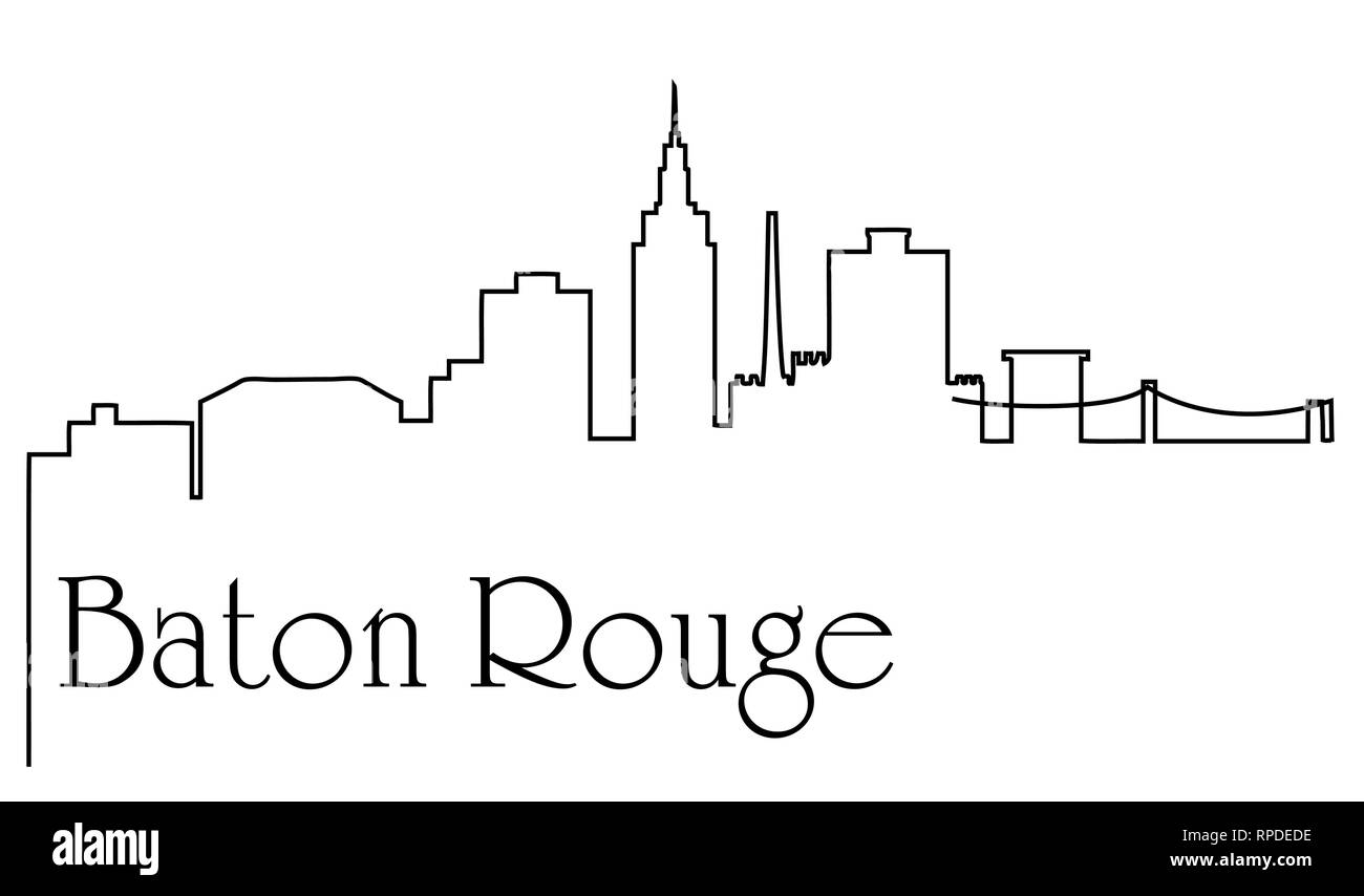 Baton Rouge city one line drawing abstract background with cityscape Stock Vector