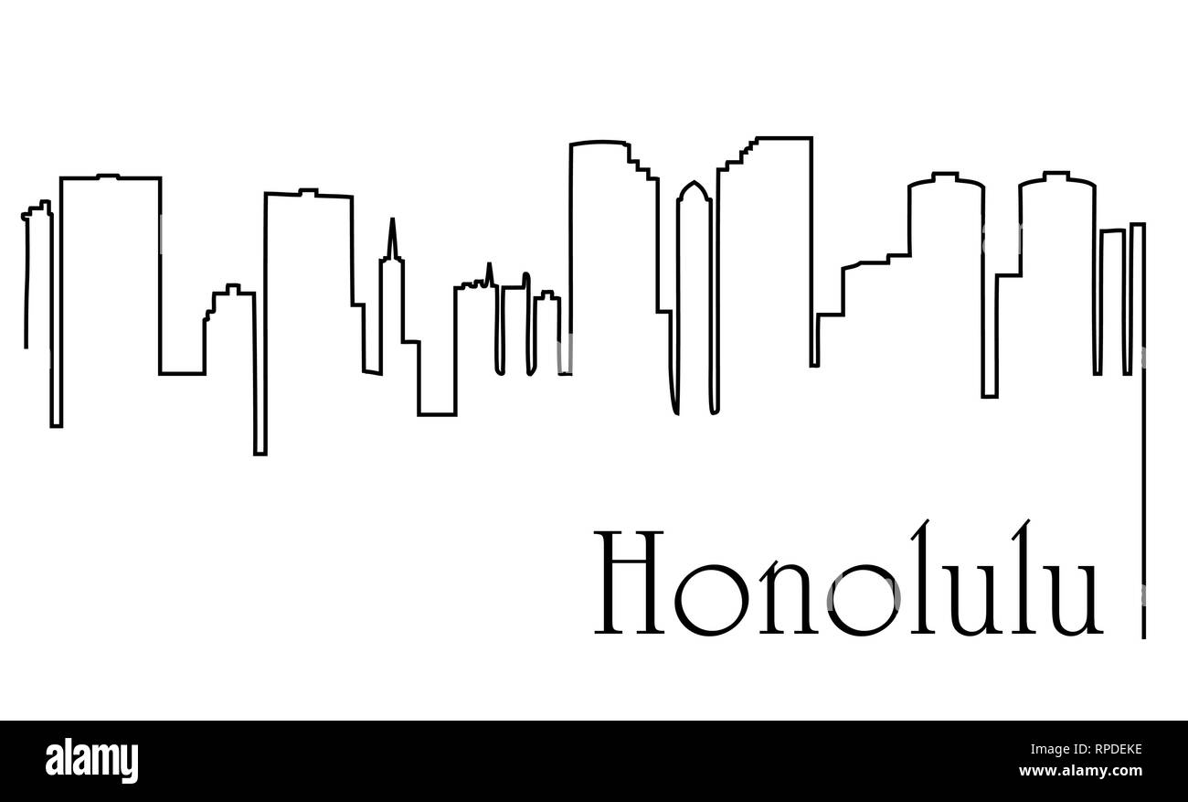 Honolulu city one line drawing abstract background with cityscape Stock Vector